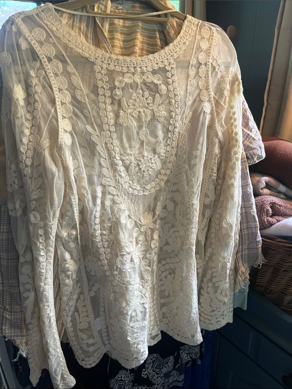 Modern Vintage Ivory Embroidered Lace Sheer Top - Picture 4 of 4